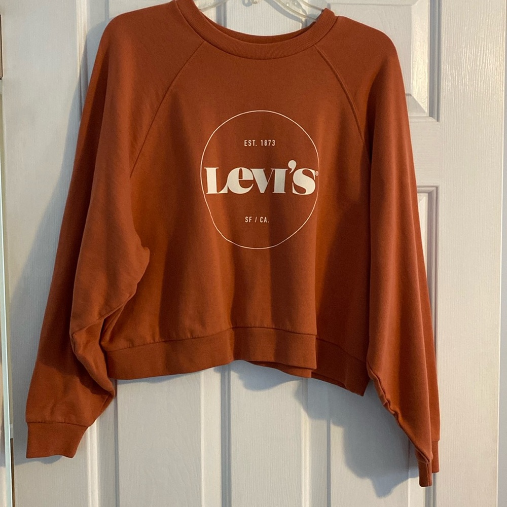 Levi’s cropped sweatshirt, warm tone, baked clay color. Size large. Perfect